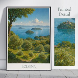 Lake Bolsena Travel Poster, Italy | Painted Wall Art | Italian Lake Print | Home Decor | Personalized Vacation Gift