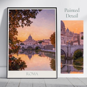 Stampa di viaggio di Roma ~ Poster di viaggio romano in Italia / Arte murale dipinta e arredamento per la casa / Stampa personalizzata con cornice / Regalo di viaggio per le vacanze