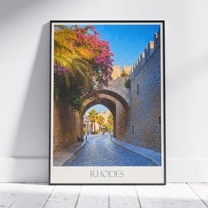 Rhodes Travel Print ~ Greece Travel Poster | Painted Wall Art & Home Decor | Framed Personalized Print | Vacation Travel Gift