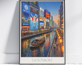 Dotonbori Nightscape Art Print: Osaka Japan Travel Poster