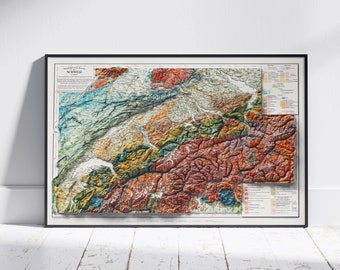 Switzerland Vintage Geological Map ~ Flat 2D Shaded Print Poster Wall Art Decor