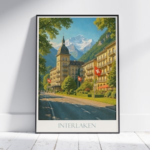 Interlaken Travel Poster, Swiss Alps View | Switzerland Vintage Wall Art Print | European Home Decor & Gift
