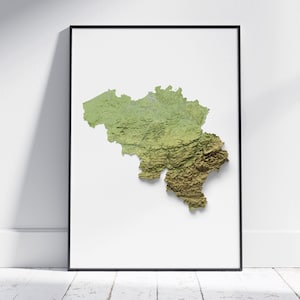 Belgien Map Print ~ Flaches 2D Topographisches Relief ~ Poster Wand Kunst Modernes Dekor