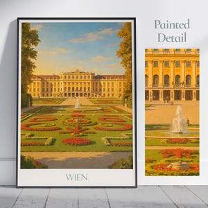 Vienna Travel Poster, Schönbrunn Palace | Austria Painted Wall Art Print | Imperial Home Decor & European Art | Personalized Vacation Gift
