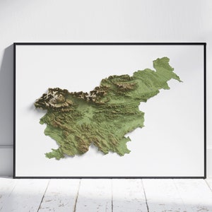 Carte de la Slovénie ~ impression topographique 2D plate ~ affiche en relief ombragé art mural décoration moderne