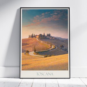 Reisposter Toscane ~ reisposter Italië | Geschilderde muurkunst en woondecoratie | Ingelijste gepersonaliseerde print | Vakantiereiscadeau