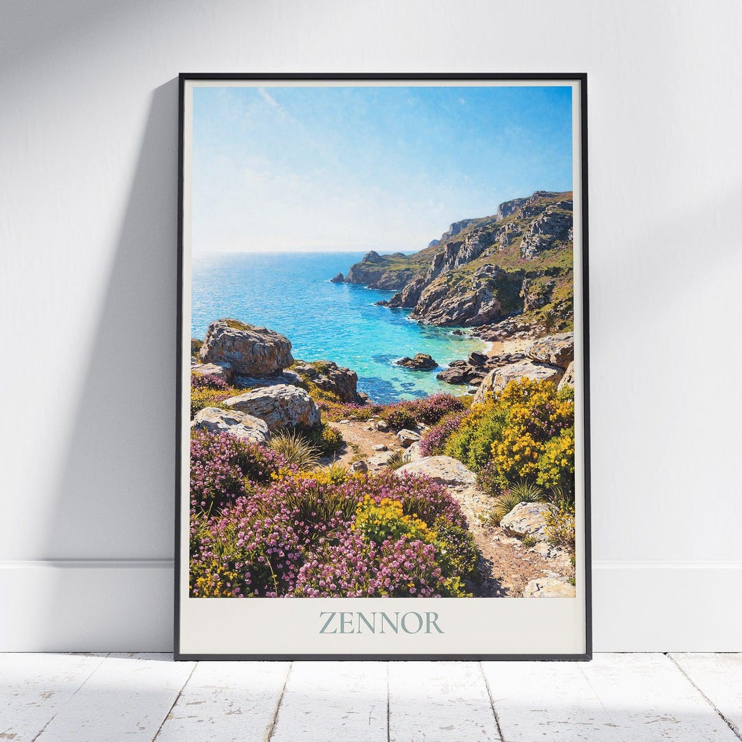Zennor Cornwall Travel Poster Coast Path And Cliffs Painted Art Print zennor-cornwall-travel-poster-coast-path-and-cliffs-painted-art-print