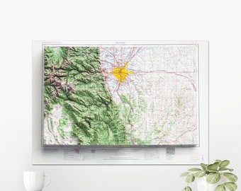 Denver, Colorado ~ 1963 Historic Topographic 2D Shaded Relief Map Print Poster Wall Art