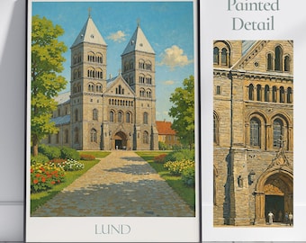 Lund Cathedral Print: Sweden Travel Poster, Nordic History Art