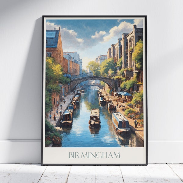 Impression de voyage à Birmingham ~ Poster de voyage | Impression d'art mural peint et décoration d'intérieur | Impression personnalisée encadrée | Cadeau de voyage de vacances