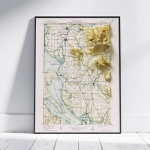 Mount Vernon, Washington ~ Vintage Shaded Relief Flache 2D Karte ~ Poster Wand Kunst Dekor Topographie