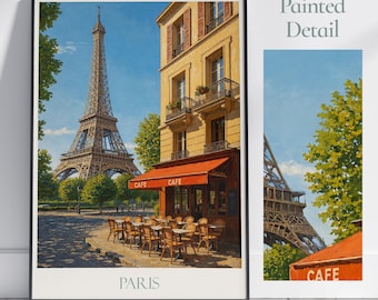 Eiffel Tower Paris Print: Sidewalk Cafe, France Travel Poster
