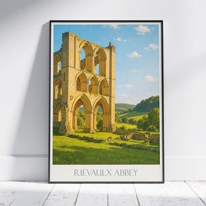 Rievulx Abtei Reise-Plakat | Yorkshire gemalte Wandkunst & Wohnkultur | Gerahmtes personalisiertes Urlaubsgeschenk
