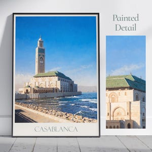 Casablanca Travel Print, Hassan II Mosque ~ Morocco Travel Poster Wall Art Home Decor Gift Personalized Framed