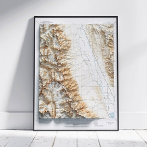 Mount Withney & Owens Valley, Kalifornien ~ Reliefkarte 2D Druck ~ Poster Wand Kunst Dekor Topographie Vintage