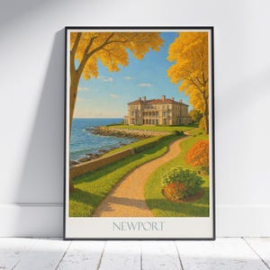 Newport Rhode Island Travel Poster: Cliff Walk & Gilded Age Mansion