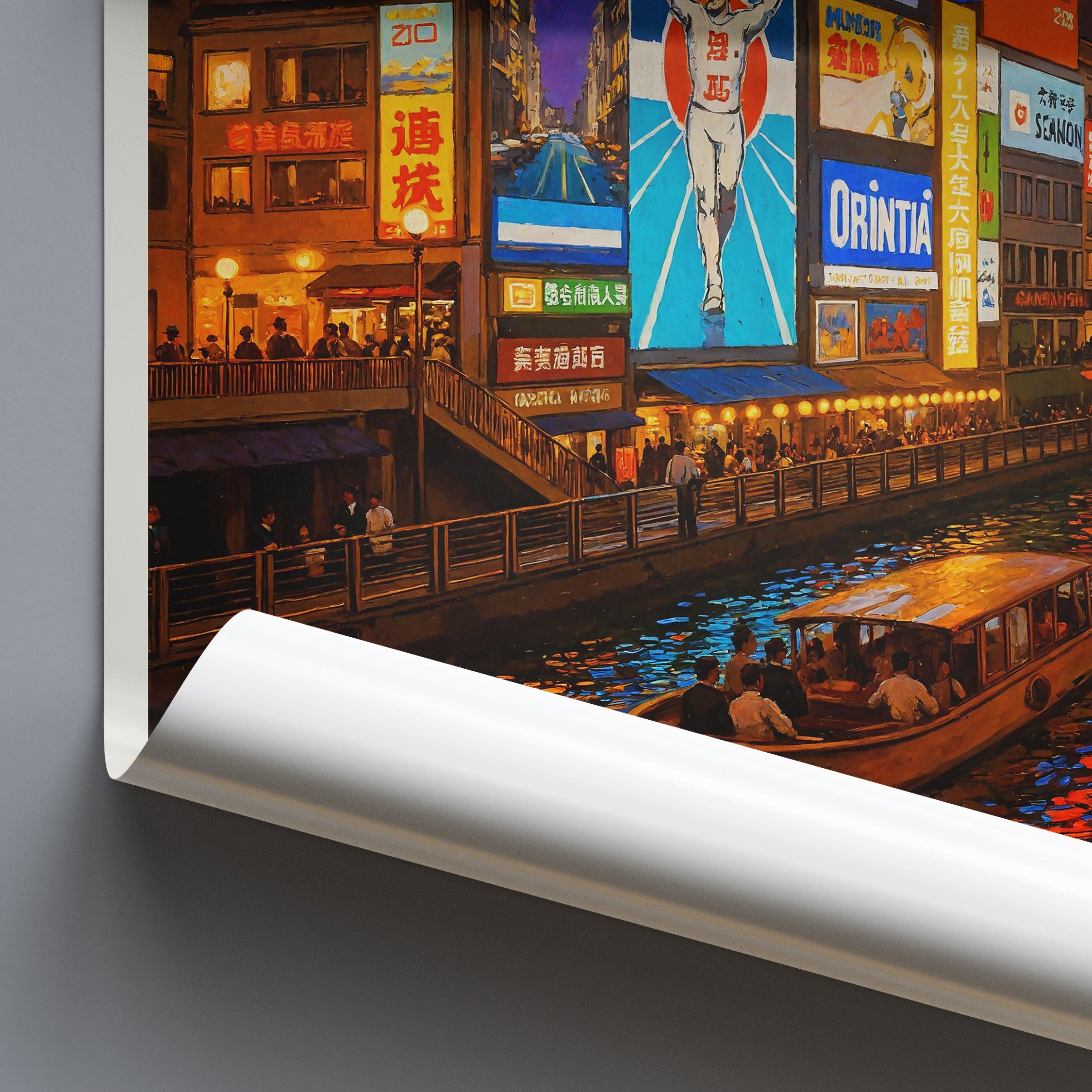 道頓堀の夜景アートプリント：大阪日本旅行ポスター - Etsy 日本