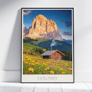 Dolomites Travel Print ~ Travel Poster | Painted Wall Art Print & Home Decor | Framed Personalized Print | Vacation Travel Gift