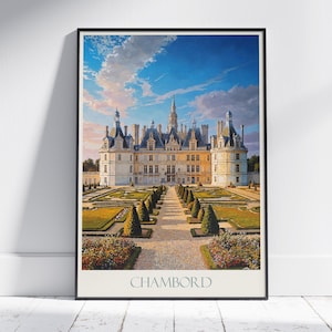 Impresión de viaje del Castillo de Chambord, Valle del Loira ~ Póster de viaje de Francia, arte de pared, decoración del hogar, regalo personalizado con marco