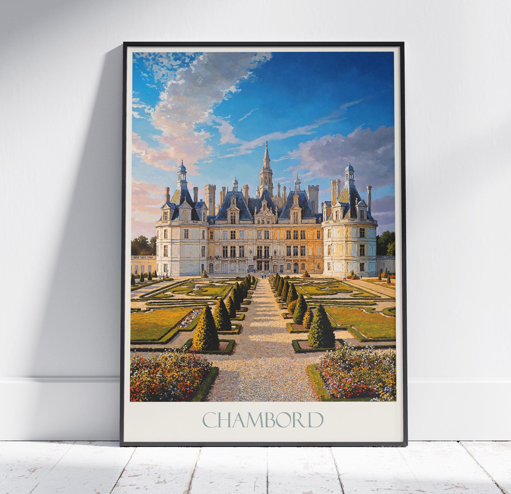 Chateau/ジャンルー シーフ モノクロ/アートポスター Château De Chambord Print: Loire Valley France Travel Poster - Etsy