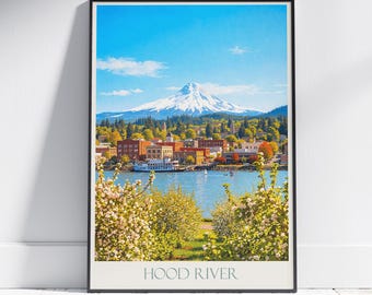 Mount Hood Travel Poster: Columbia River Gorge, Oregon Art Print