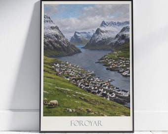 Faroe Islands Travel Print ~ Travel Poster | Painted Wall Art Print & Home Decor | Framed Personalized Print | Vacation Travel Gift