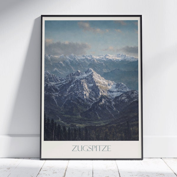 Zugspitze Reise-Print ~ Deutschland-Reise-Plakat | Gemalte Wand Kunstdruck & Wohndeko | Gerahmter personalisierter Druck | Urlaub Reise Geschenk