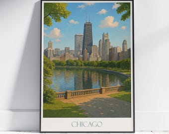 Chicago Travel Poster: Vintage Cityscape Art Print - Illinois Home Decor