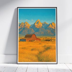 Grand Teton National Park Reiseplakat, Mormon Row Barn ~ Wyoming Kunstdruck | Vintage Wand Kunst | Personalisierte Urlaubs Geschenk