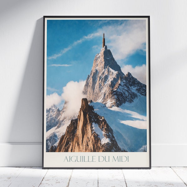 Aiguille du Midi Travel Print ~ France Travel Poster | Painted Wall Art & Home Decor | Framed Personalized Print | Vacation Travel Gift