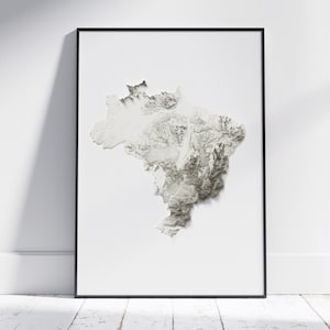 Brasilien Karte ~ Flacher 2D minimalistischer topografischer Reliefdruck ~ schattiertes Relief Poster Wandkunst modernes Dekor