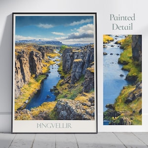 Stampa di viaggio Þingvellir ~ Poster di viaggio Þingvellir Islanda / Arte murale dipinta e arredamento per la casa / Stampa di pittura incorniciata / Regalo di viaggio per le vacanze