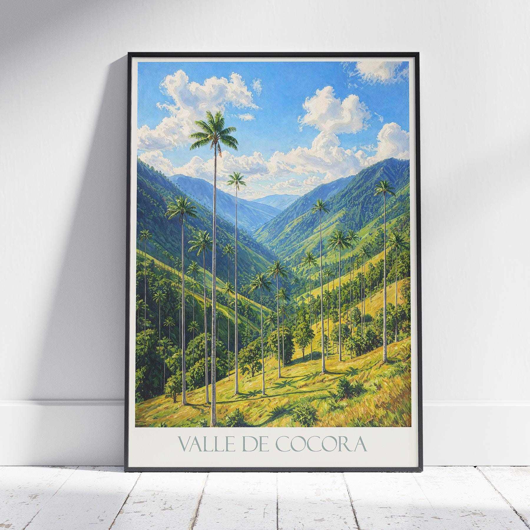 Jody O'Meara　ウォールアート　キャンバスプリント　ココペリ Cocora Valley Travel Poster: Colombia Wax Palm Vintage Art Print