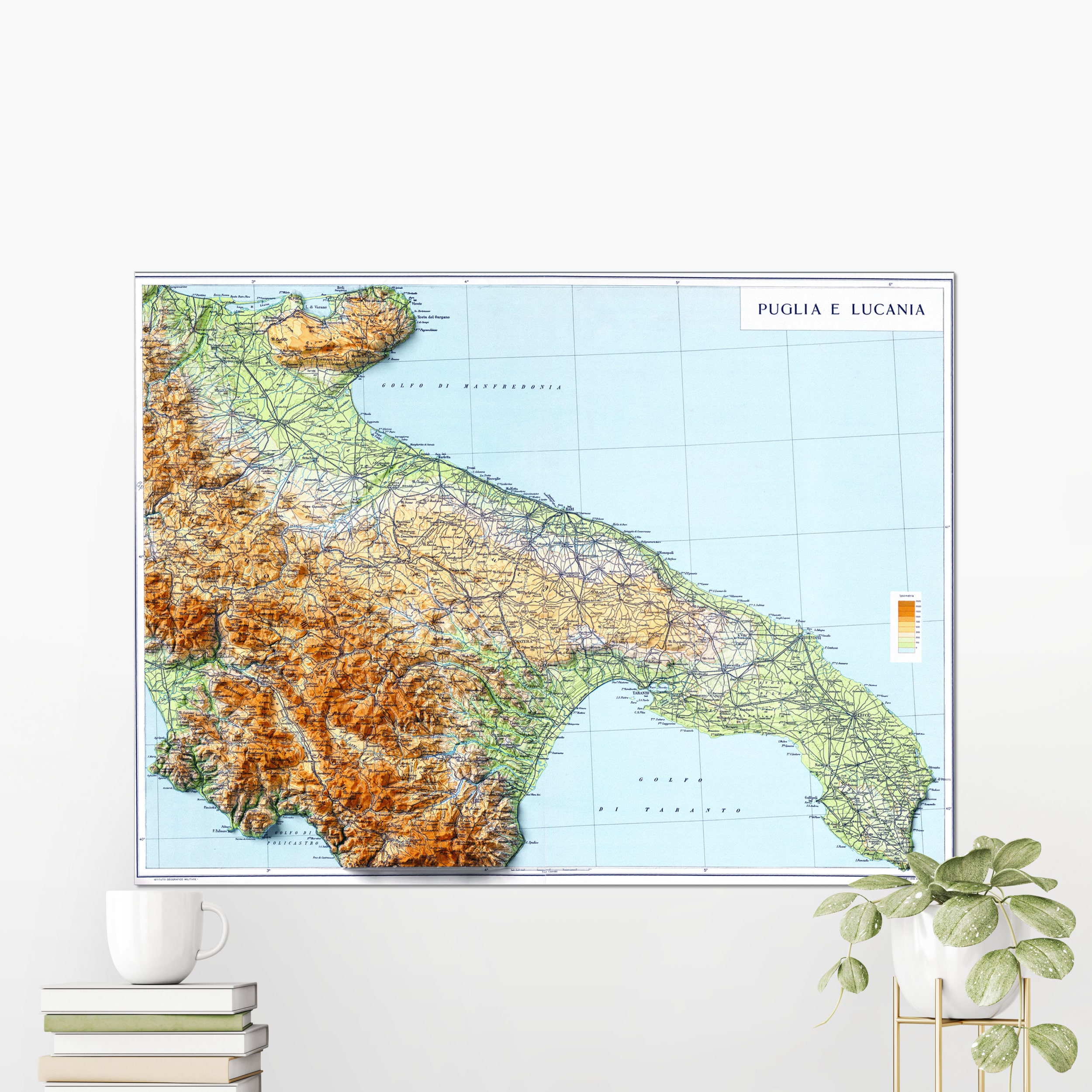 Puglia & Lucania, Italy Map Art Print: Vintage Atlas Style - Etsy