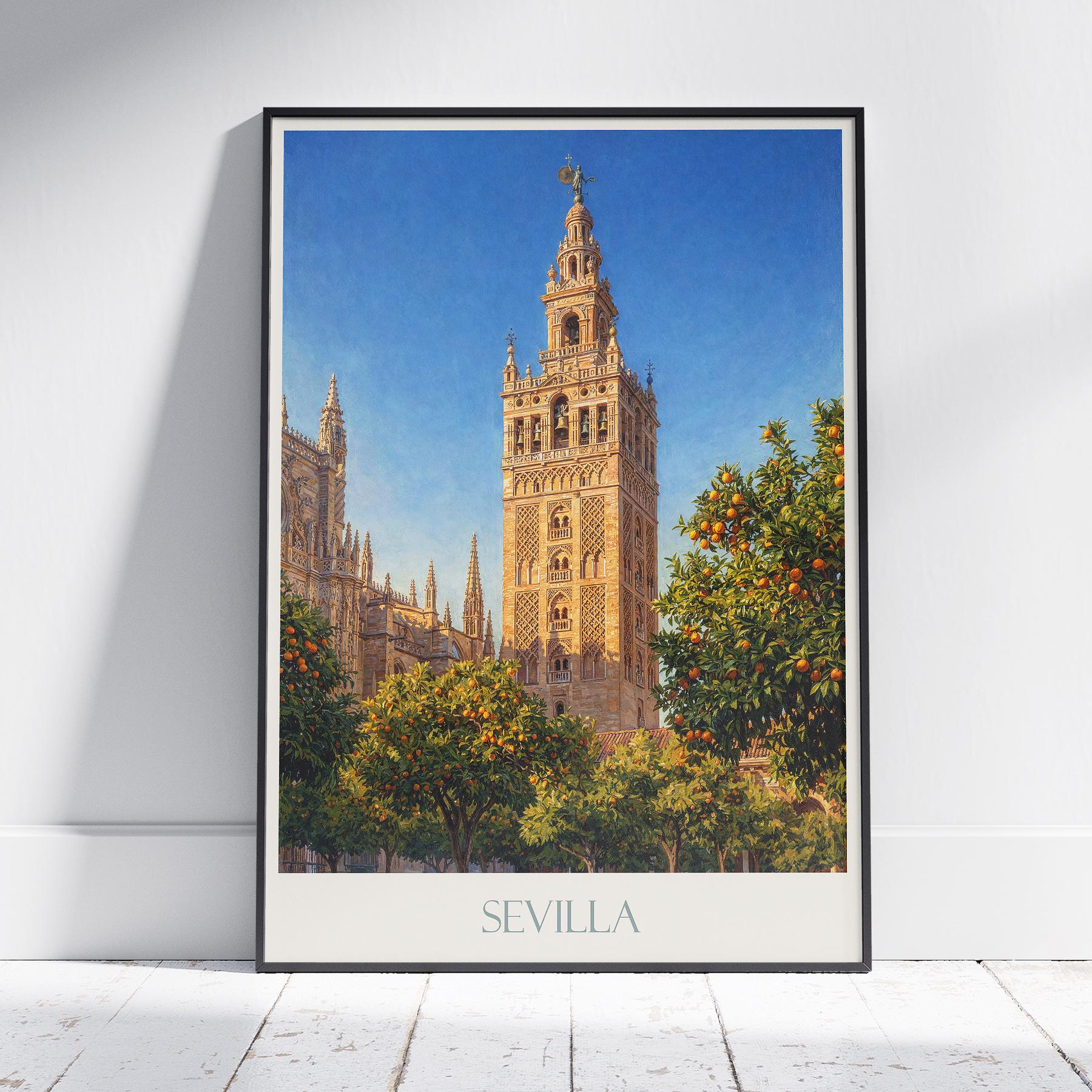 Seville Travel Poster: La Giralda, Spain - Moorish Architecture