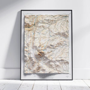 Mount Evans & Georgetown, Colorado ~ Vintage schaduwrijke reliëf platte 2D kaart afdrukken ~ Poster Wall Art Decor topografie
