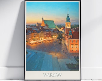 Warsaw Poland Travel Poster: Vintage Style Wall Art