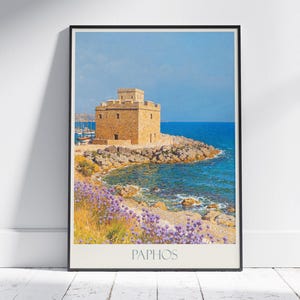 Paphos Travel Print ~ Cyprus Travel Poster | Painted Wall Art & Home Decor | Framed Personalized Print | Vacation Travel Gift