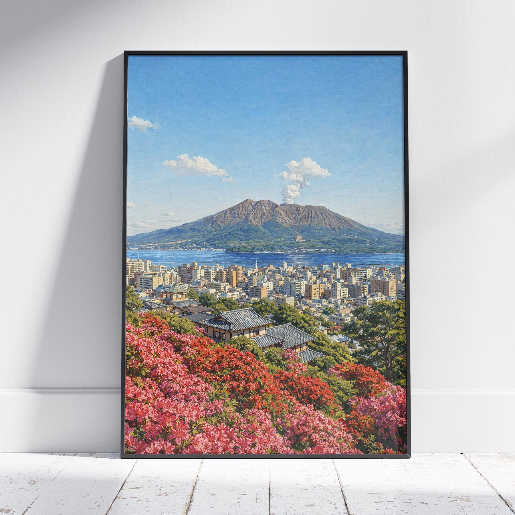 鹿児島県旅行ポスター：桜島火山 ヴィンテージアートプリント - Etsy 日本