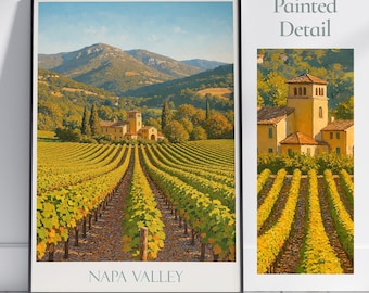 Póster de viaje del Valle de Napa: Impresión artística de viñedos y bodegas toscanas