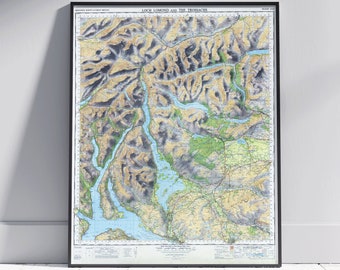 Loch Lomond & The Trossachs Vintage Map Print ~ Poster Wall Art Decor ~ Ben Lomond, Lochgoilhead, Greenock