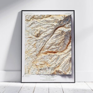 Big Trees, Kalifornien ~ Vintage Shaded Relief Flache 2D Karte ~ Poster Wand Kunst Dekor Topographie