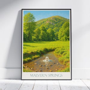 Malvern Springs Reise Poster | Malvern Hills UK Kunstdruck | Landschaft Wohnkultur