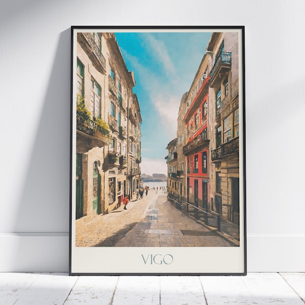 Vigo Travel Print ~ Spanien Reise Poster | Gemalte Wand Kunstdruck & Wohndeko | Gerahmter personalisierter Druck | Urlaub Reise Geschenk