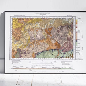 Impression de carte géologique vintage du sud de Londres ~ Art déco murale affiche