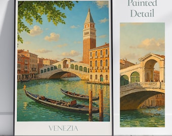 Impression Pont du Rialto à Venise : Poster de voyage sur les canaux d'Italie