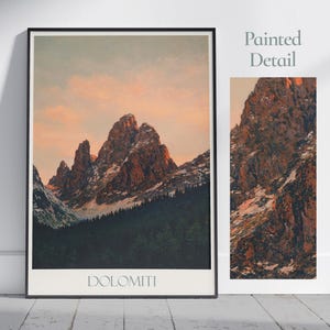 Dolomites Travel Print ~ Italy Travel Poster | Painted Wall Art Print & Home Decor | Framed Personalized Print | Vacation Travel Gift
