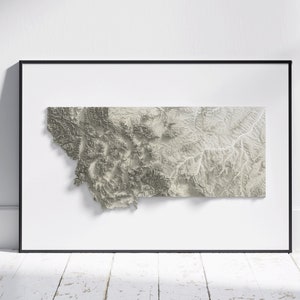 Montana-kaart ~ 2D minimalistische topografische print ~ gearceerde poster muurkunst modern decor