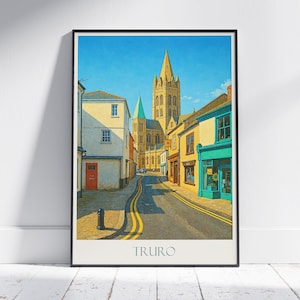 Truro Cathedral Travel Poster, Cornwall England | UK City Art Print | Historic Landmark Wall Decor