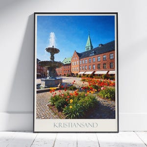 Kristiansand Travel Poster | Norway Cityscape Art Print | Painted Wall Art & Home Decor | Framed Personalized Norway Gift